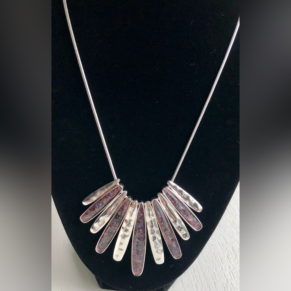 Dana Buchman Silver Amethyst Abalone Stone Frontel Necklace